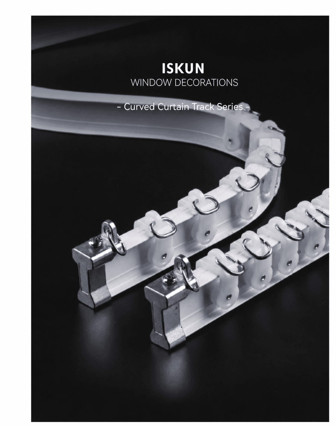 Curved curtain track with runners and connectors