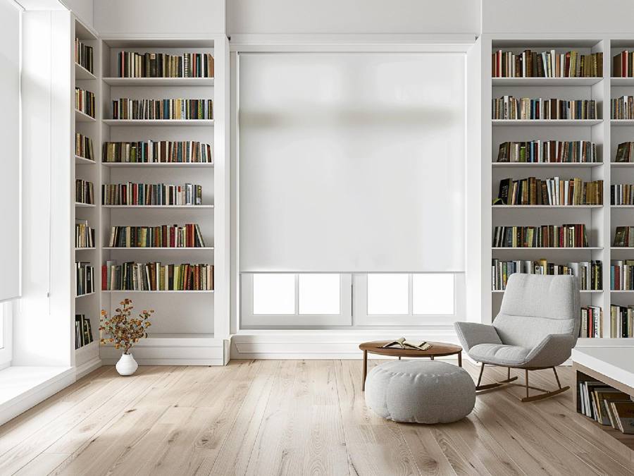 Roller blind in a study